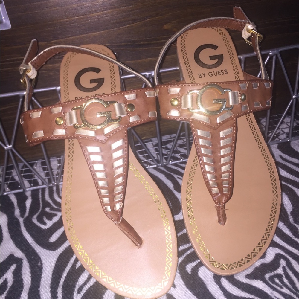 Tan and gold guess sandals